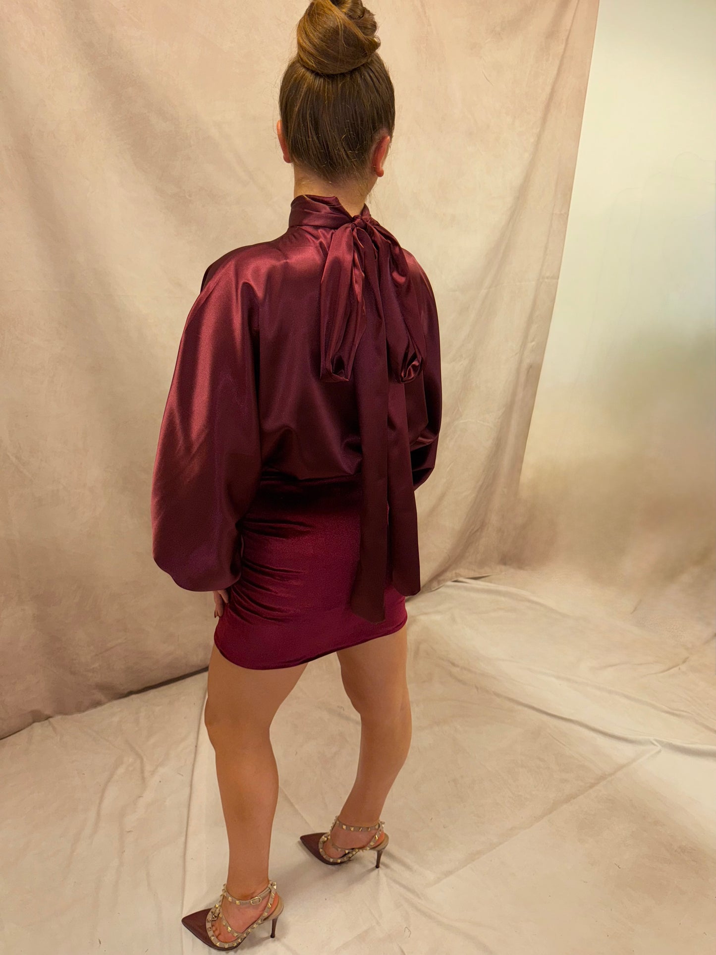Celine Satin Blouse in Burgundy