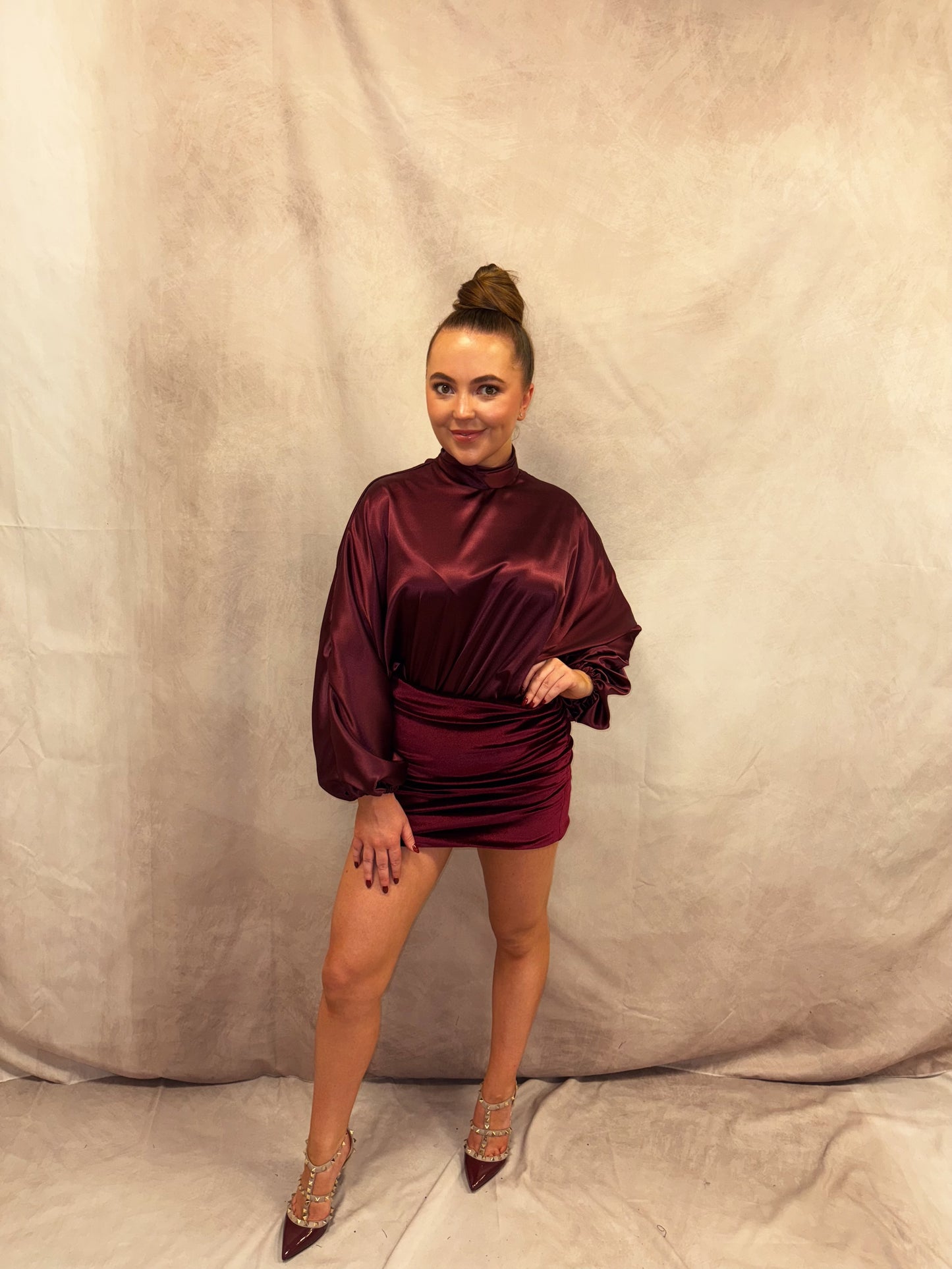 Audrey Satin Blouse in Burgundy