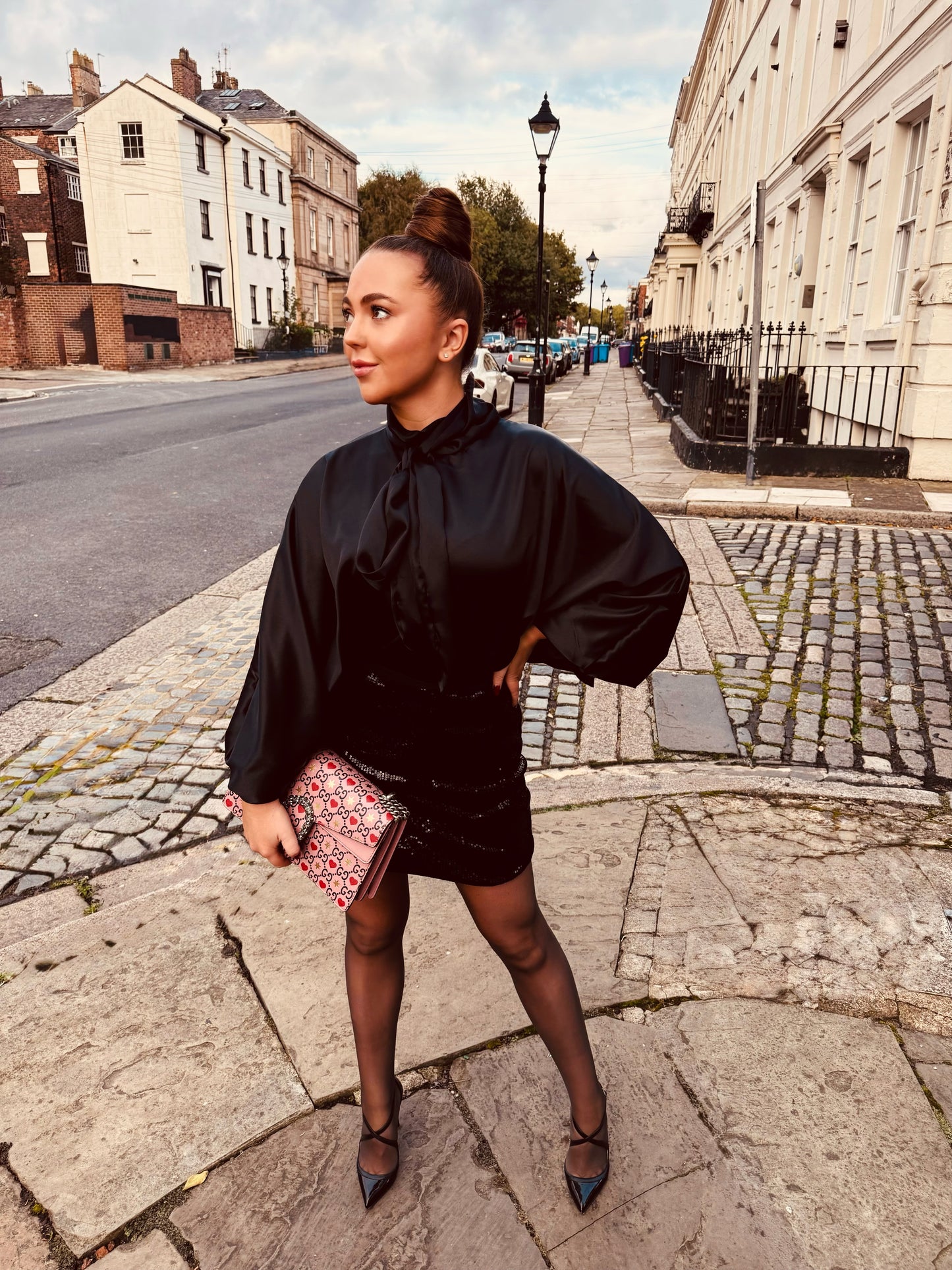 Audrey Satin Blouse in Black