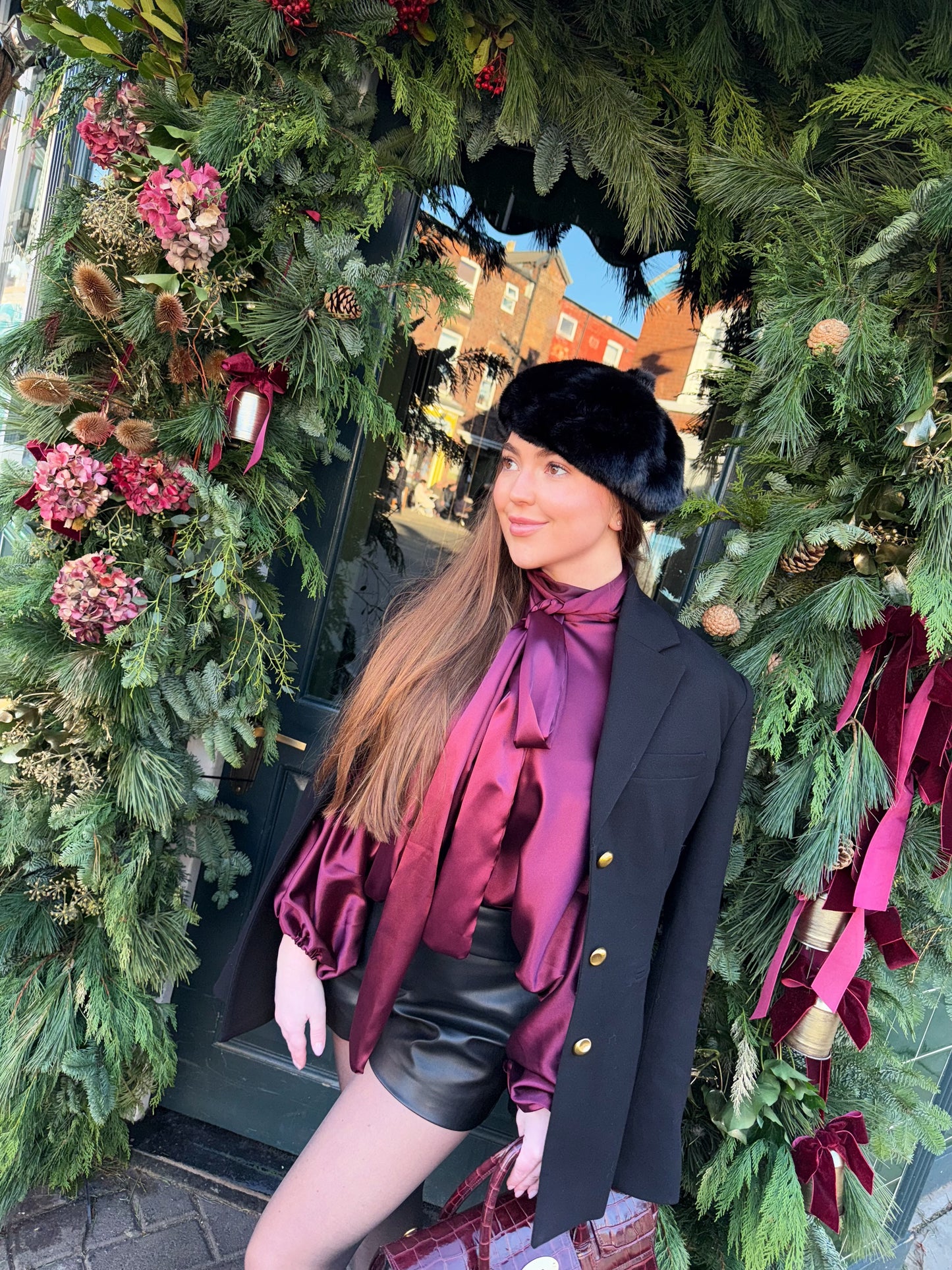 Audrey Satin Blouse in Burgundy