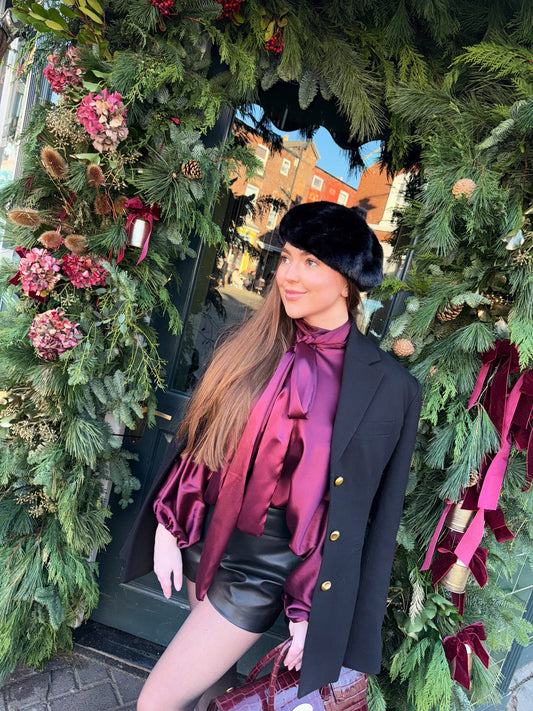 Audrey Satin Blouse in Burgundy