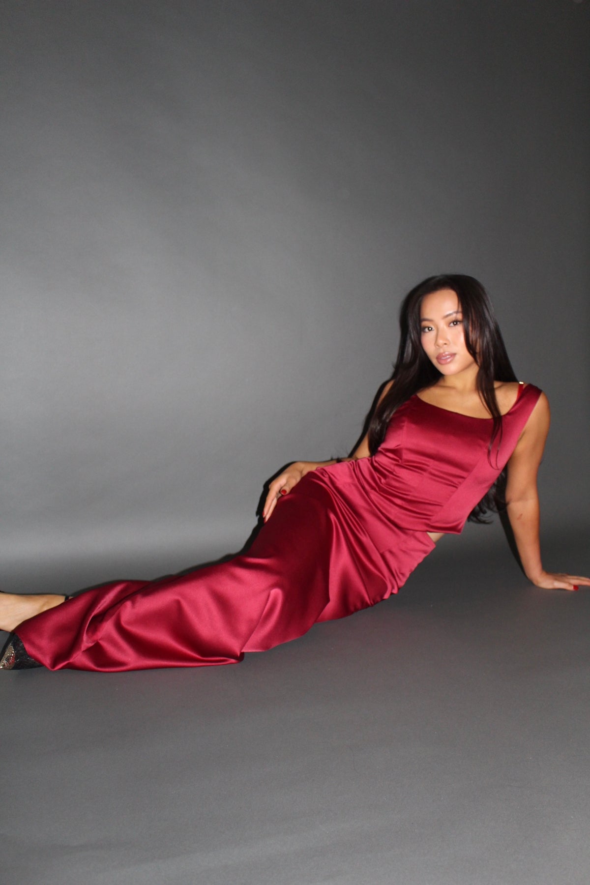 The Signature Maxi Skirt | Burgundy Silk